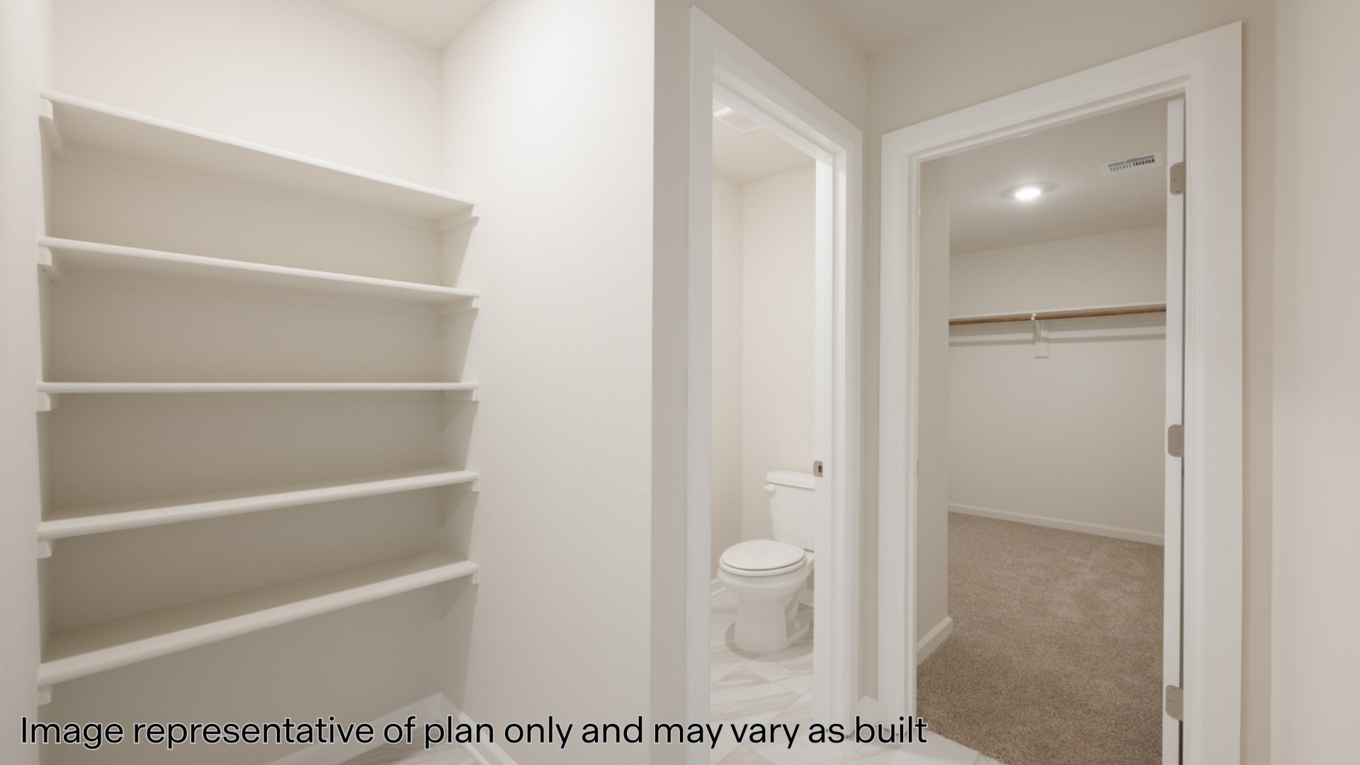 Primary bathroom with shelving