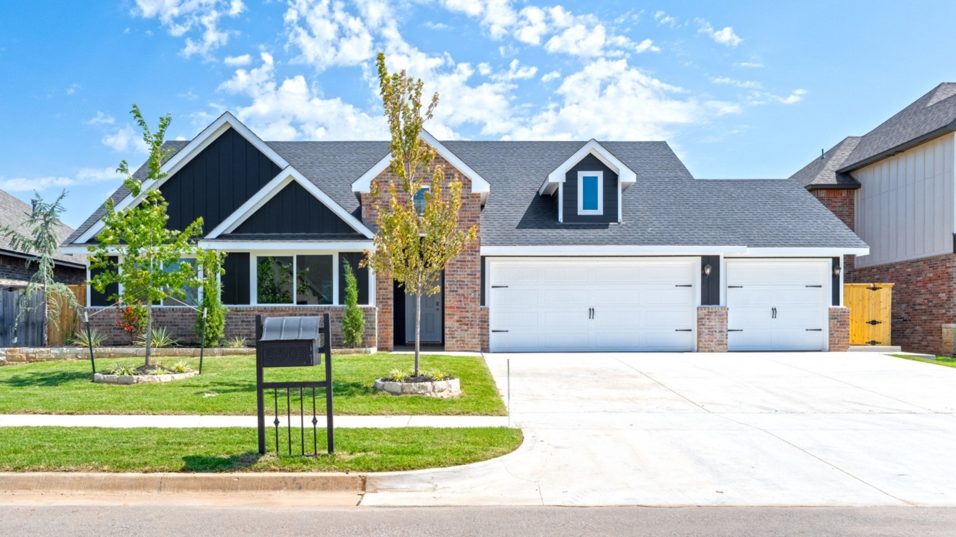 Front exterior view of dark blue home