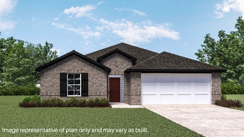 Single story rendering with a two-car garage