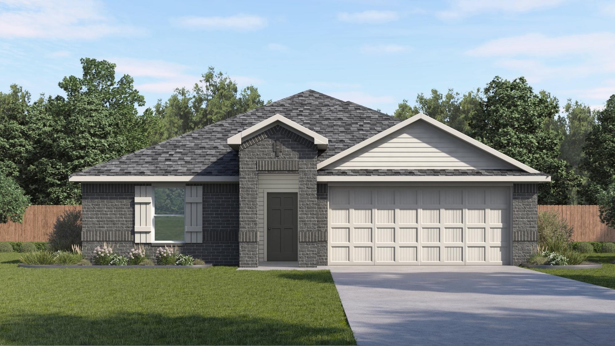 single story home rendering with brick