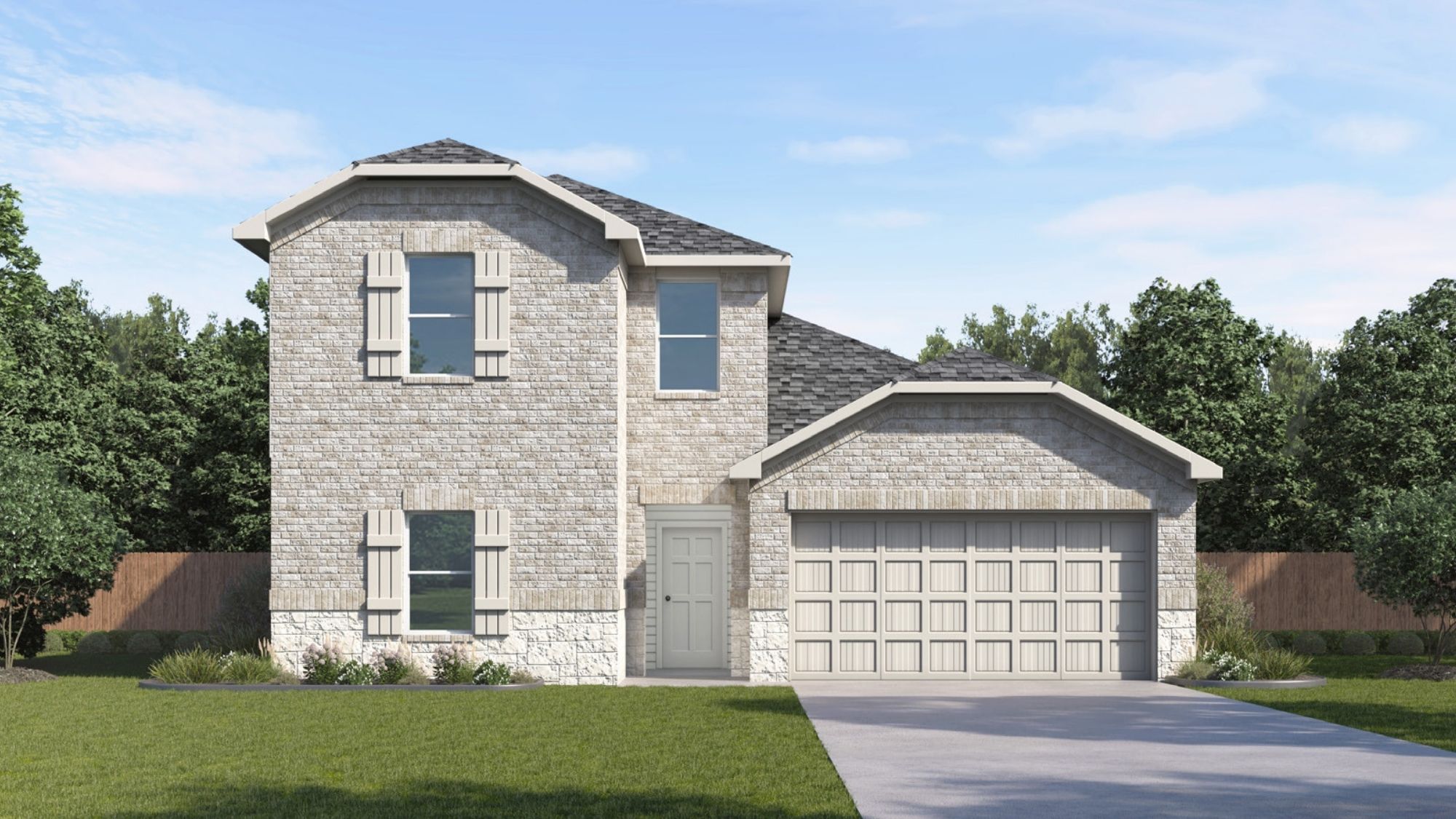 two story home rendering  with brick and stone