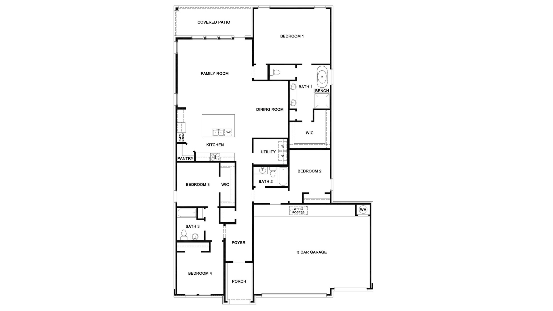 single story floor plan with 3-car garage