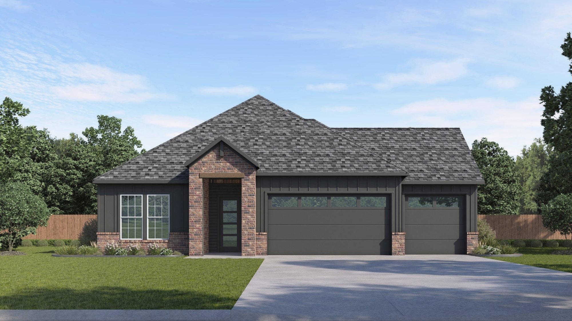single story home rendering with brick