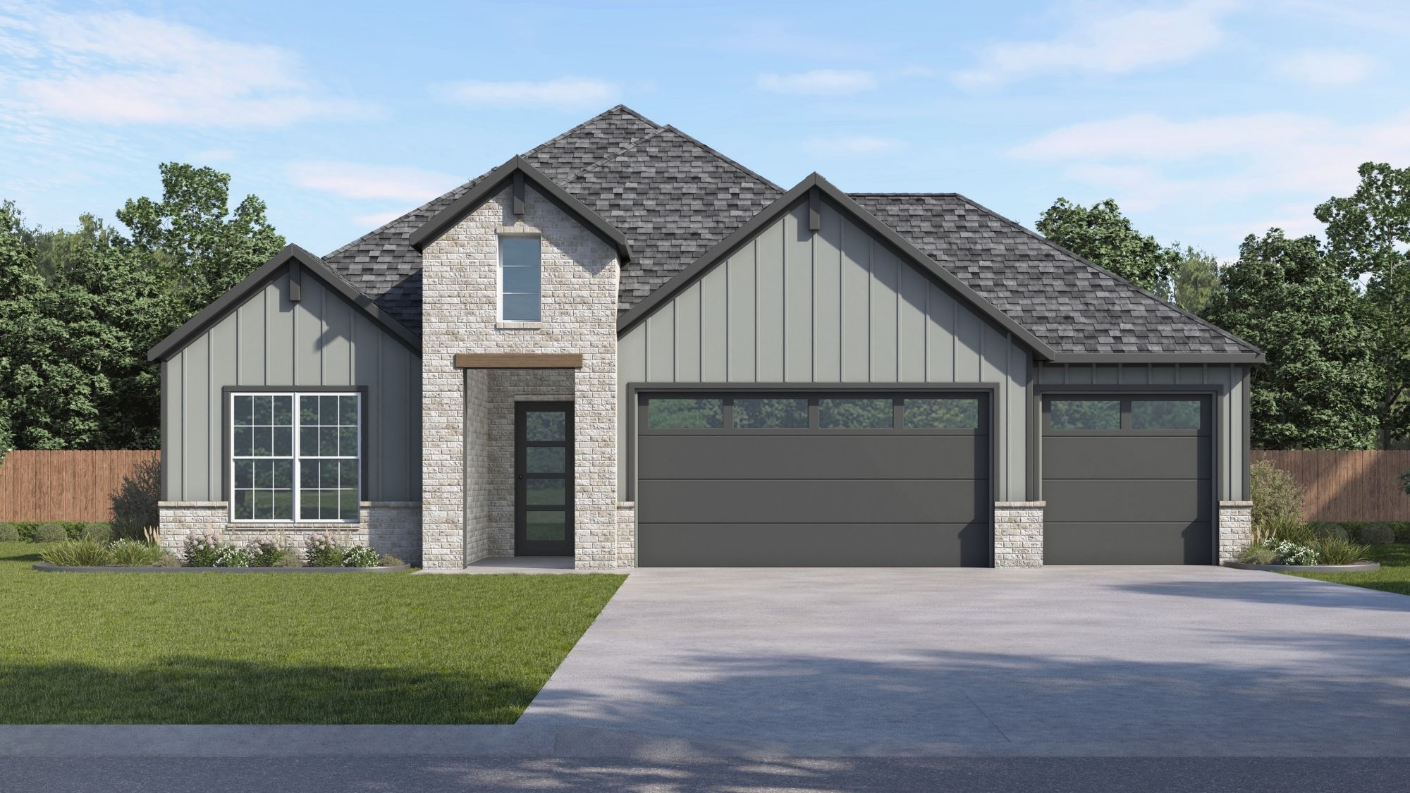 single story rendering with brick and siding