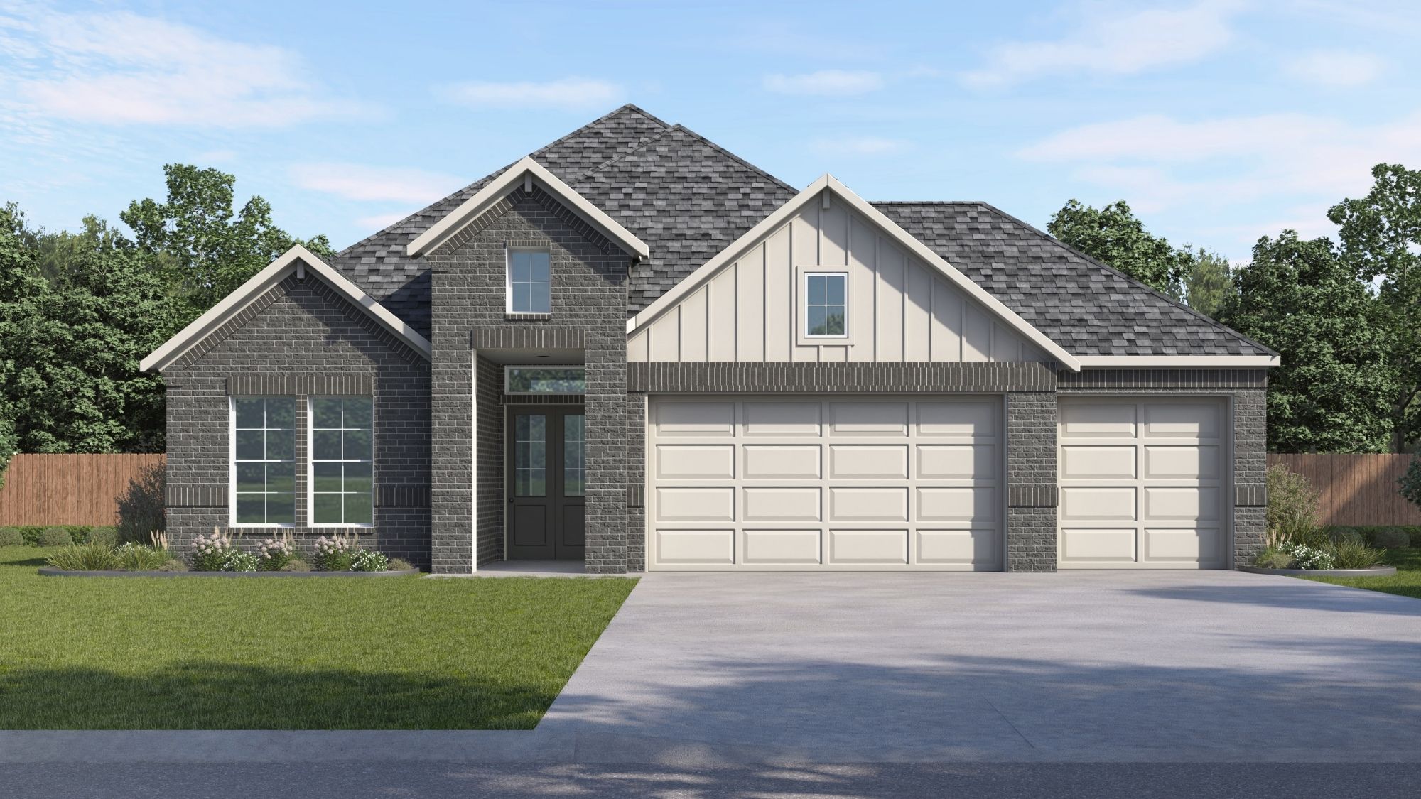 single story home rendering with brick