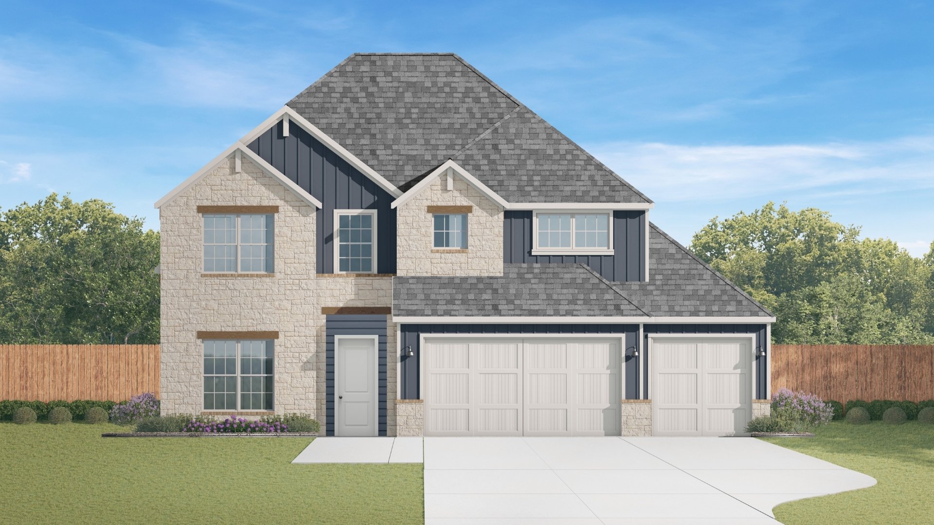 two story home with three car garafe