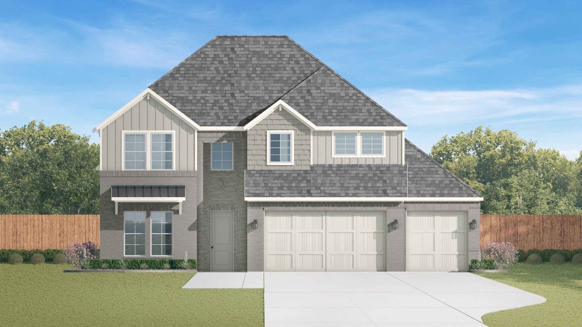 two story home with three car garafe