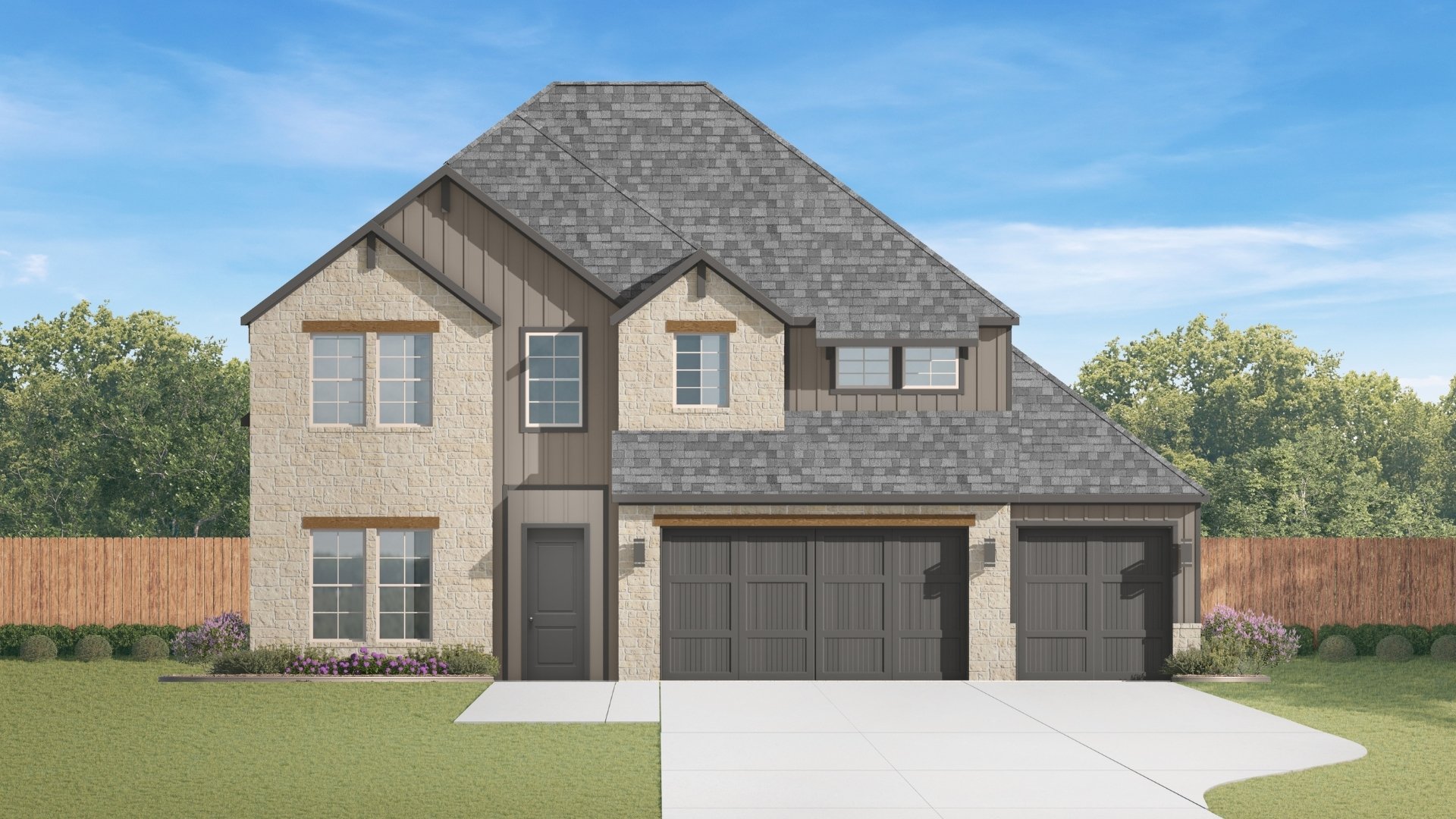two story home with three car garage