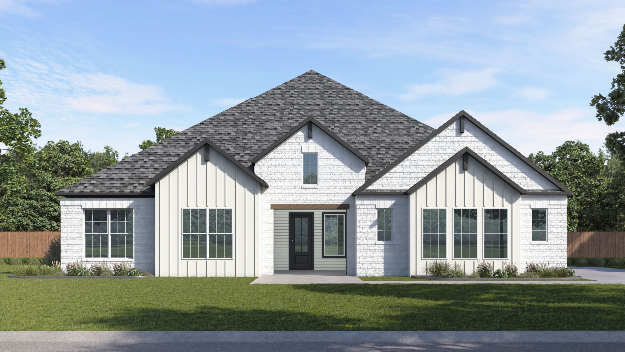 single story home rendering with siding