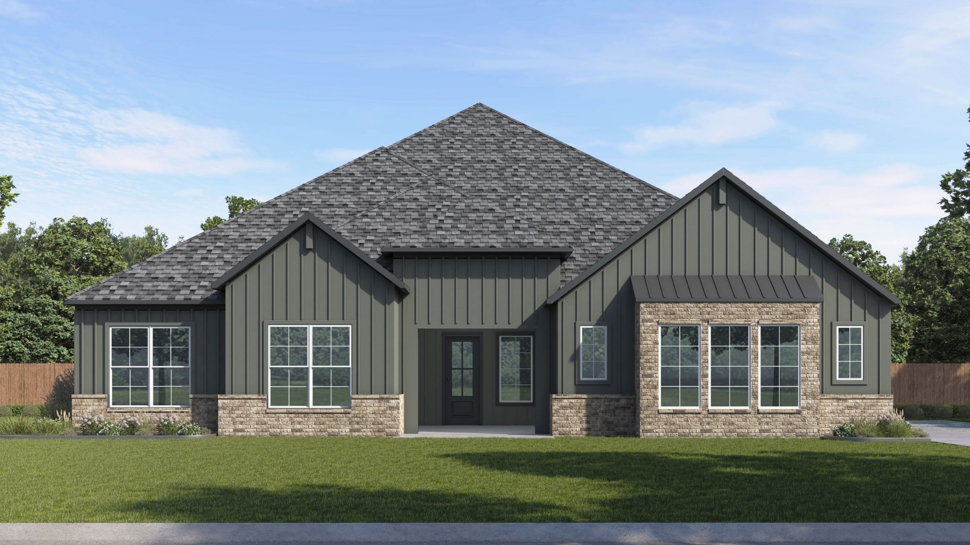 single story home rendering with siding