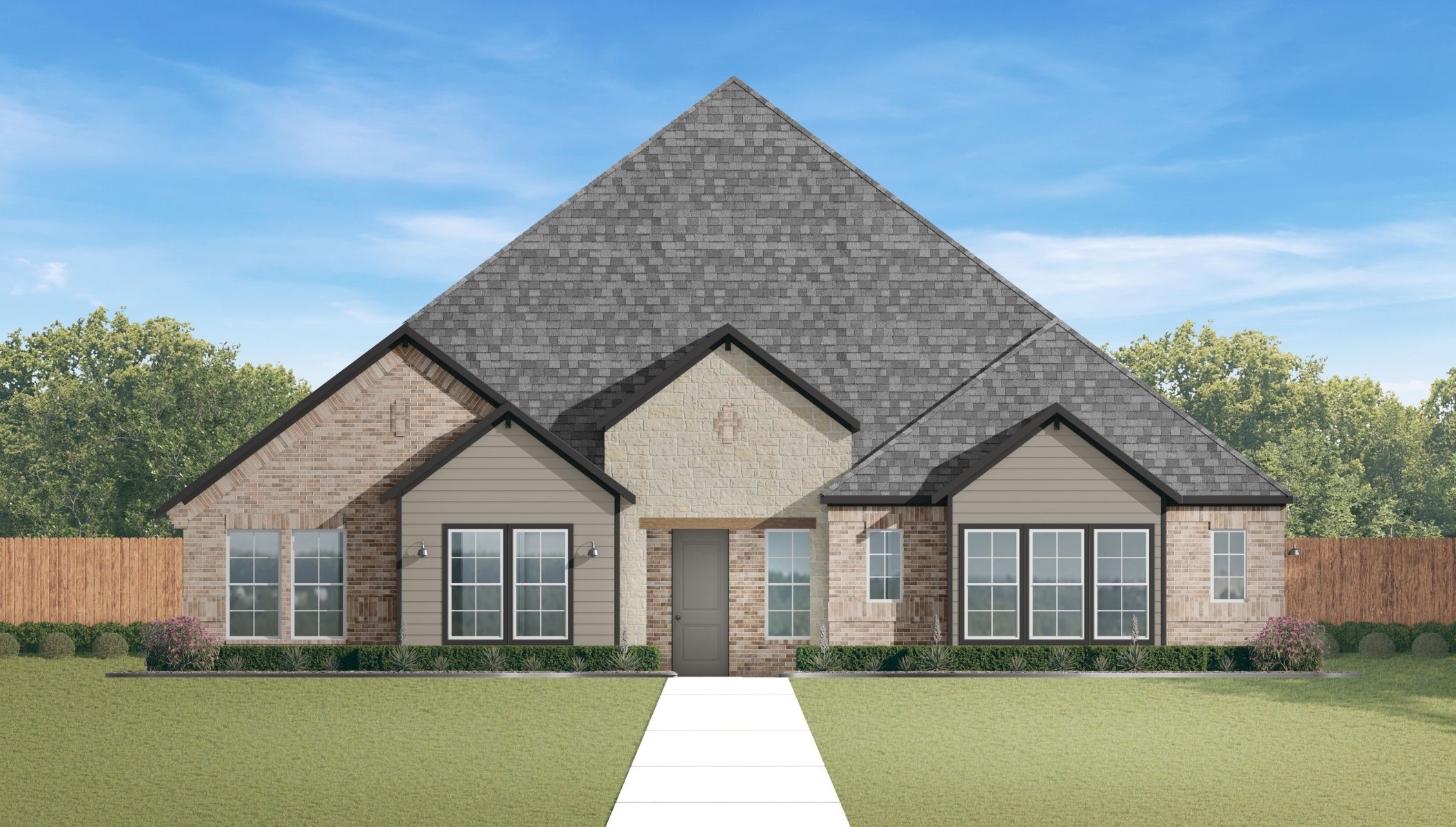 single story home rendering with brick exterior