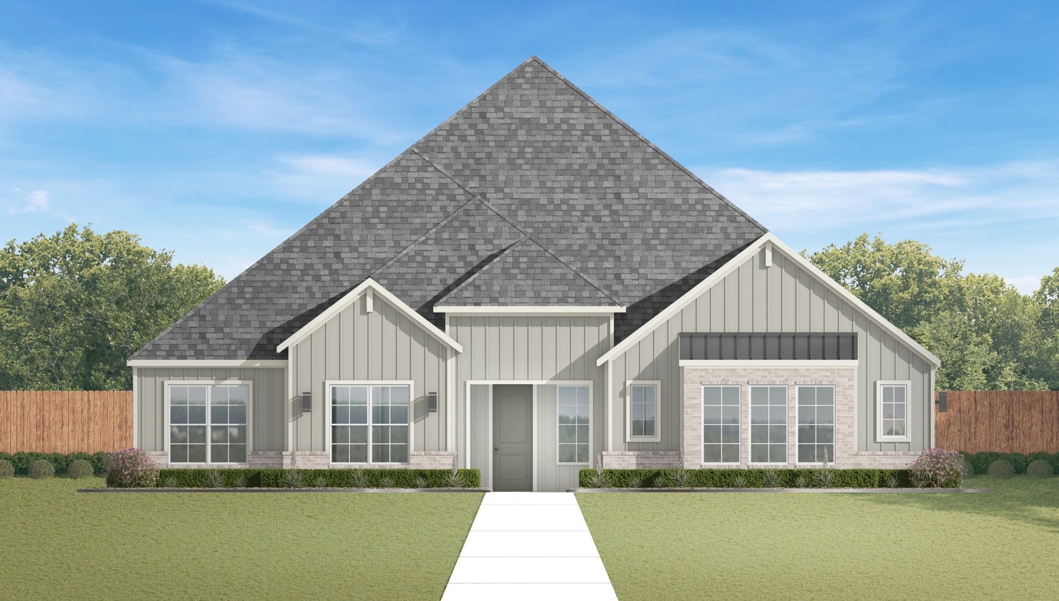 single story home rendering with siding