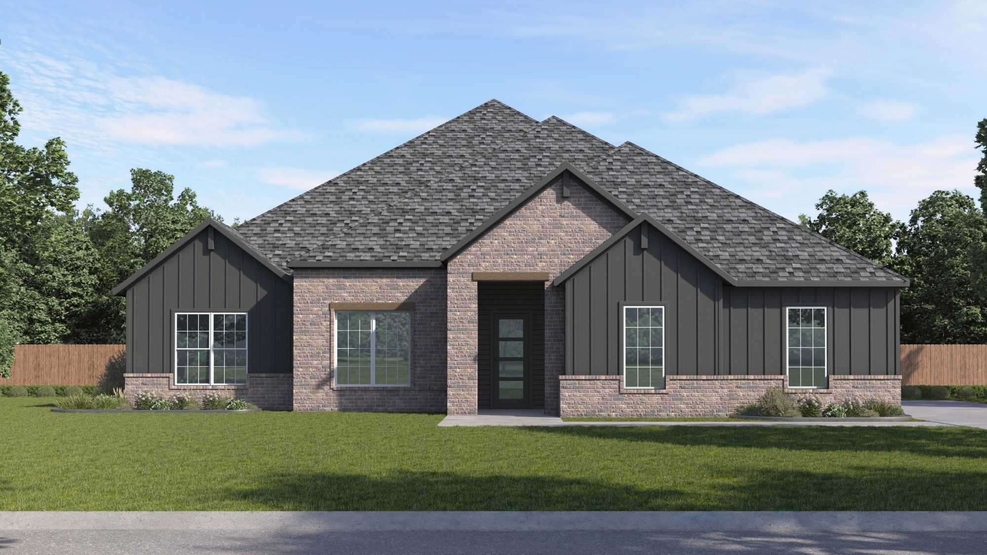 single story home rendering with siding and brick