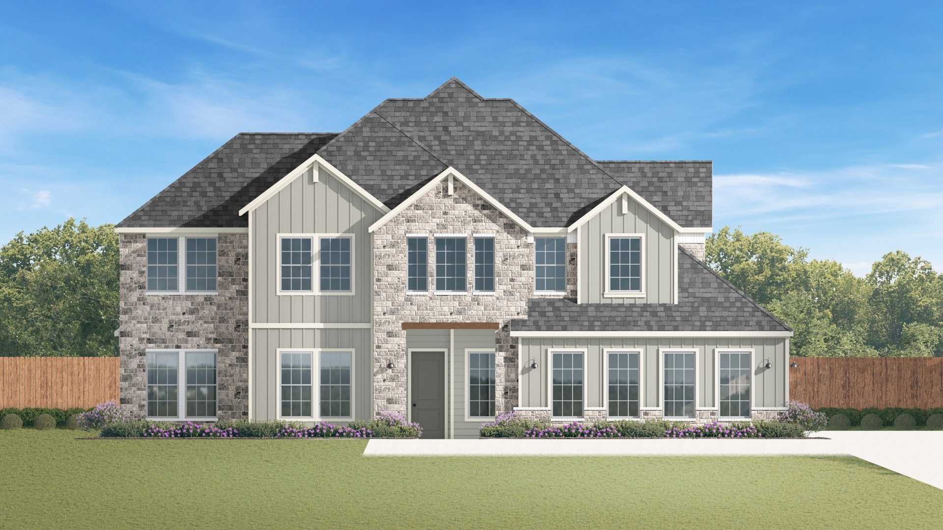 two story elevation with siding and brick