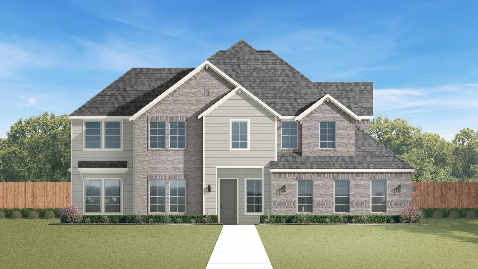 two story rendering with windows and side garage