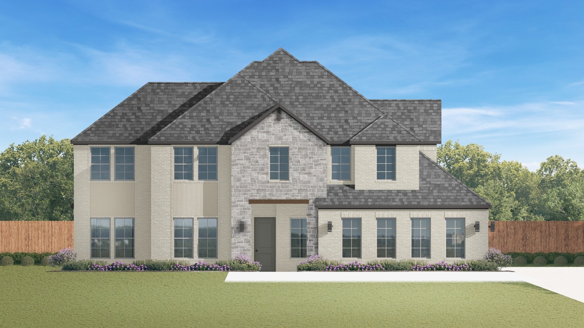 two story elevation with siding and brick