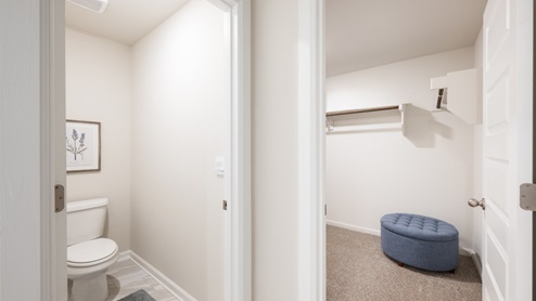 Primary bathroom with water closet and walk in closet
