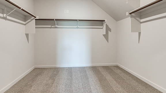 Spacious closet with carpet flooring and lofted ceiling