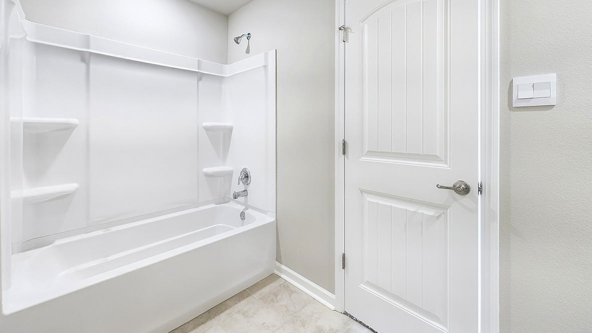 Our new home stylish ensuite design with a tub, step-in shower, cabinets, full-length vanity, and a walk-in closet