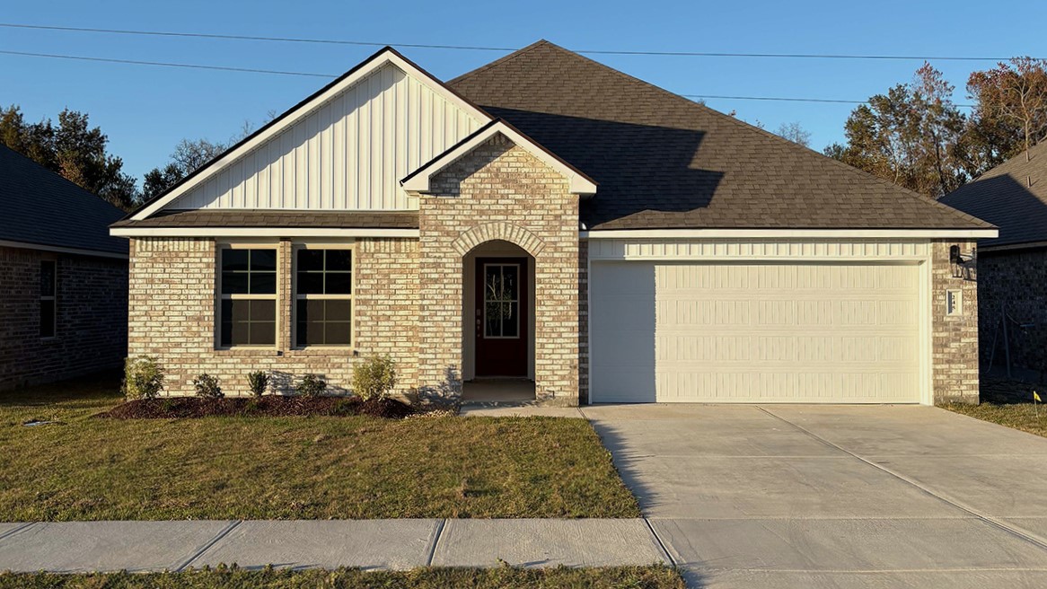 245 Oak Heights Drive, Duson, LA, Station Heights By D.R. Horton one-story, two-car garage, 4-bedroom, 2-Bath, grass yard