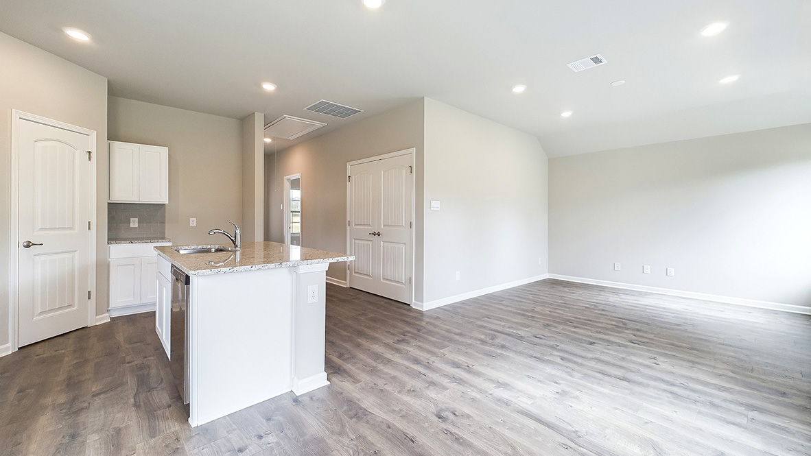 Open concept first floor with the living room, dining room and kitchen next to each other