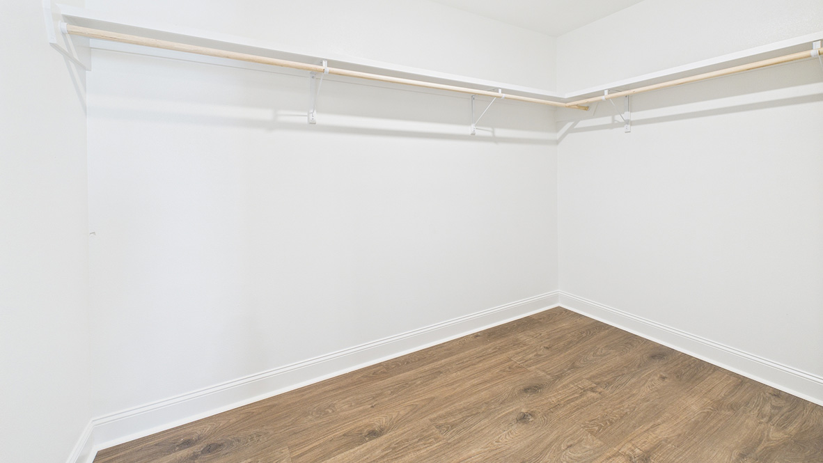 Primary suite walk-in closet in Ridgeland  new home with built-in shelving and generous storage