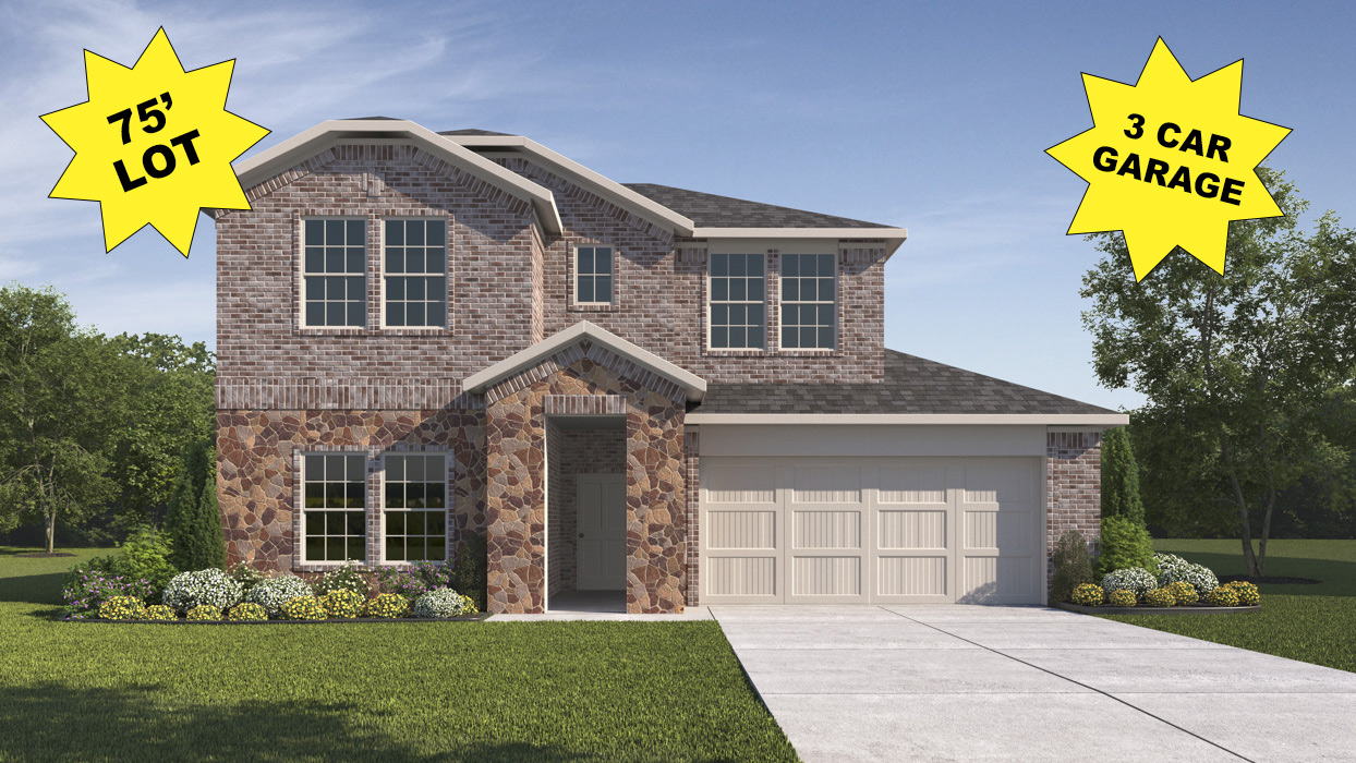 H232 Elevation F Rendering - Home has 75 foot lot and 3rd car garage