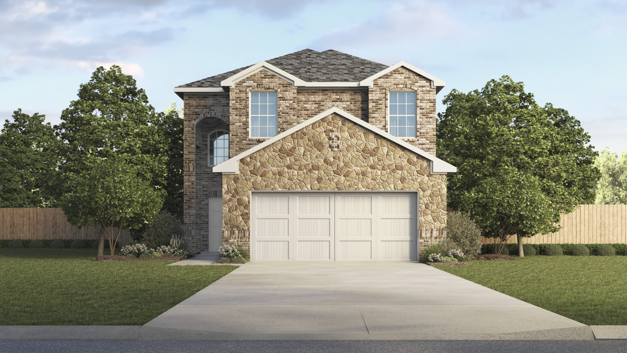 Aquamarine Floorplan Elevation B Exterior Rendering - The Woods at Lindsey Place in Anna, TX