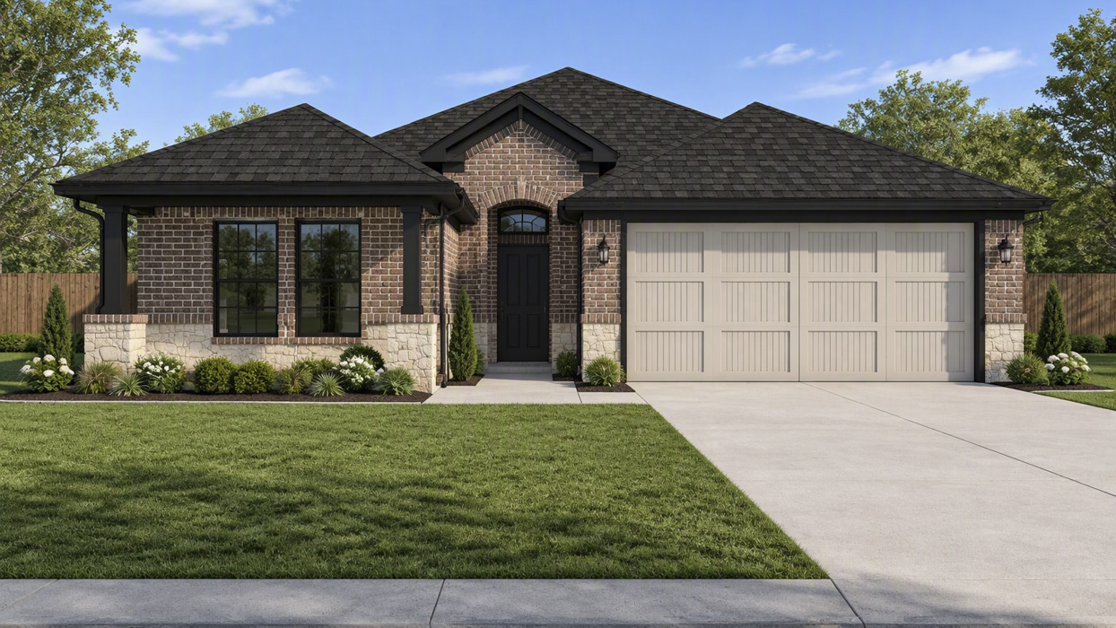 Huntsville Floorplan Elevation E Rendering-Cottonwood in Dorchester, Tx