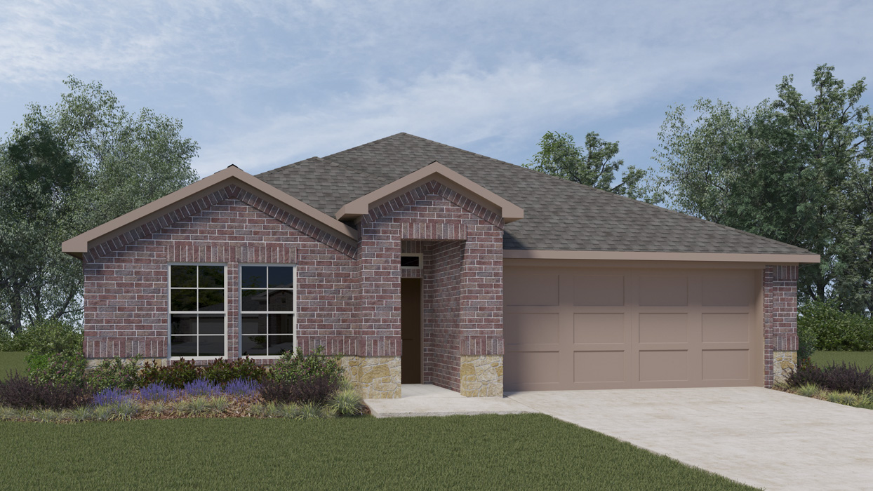 Texas Cali Floorplan Elevation F Rendering-Cottonwood in Dorchester, Tx