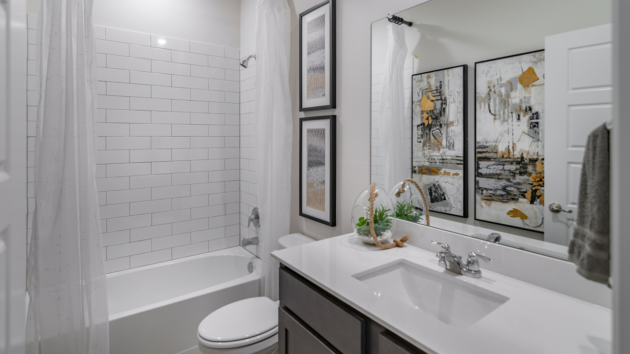 Copaiba Floorplan Elevation E/F Secondary Bathroom Gallery Image - Windchime in Celina, TX