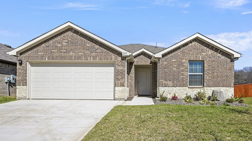 X40Z floorplan elevation B photo with brick and stone on lower part of home