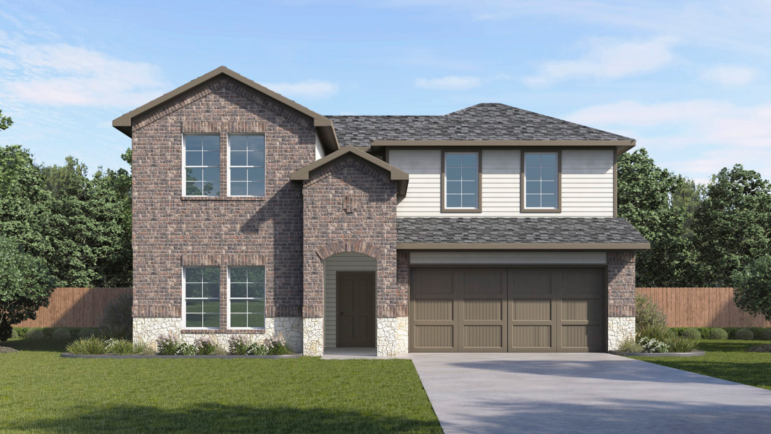 Ozark Floorplan Elevation B rendering-Bel Air Village in Sherman, Tx