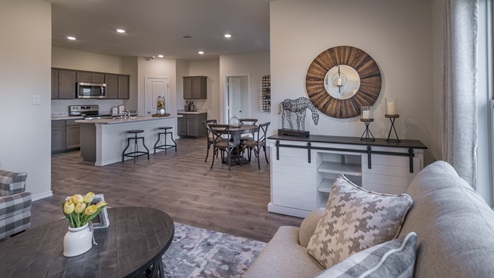 Living and kitchen for plan X40D at Verandah in Royse City Tx