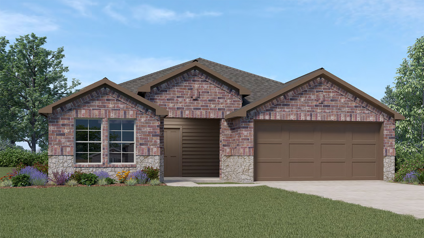 X40D floorplan with elevation B rendering at Stonewyck Farms in Ennis TX