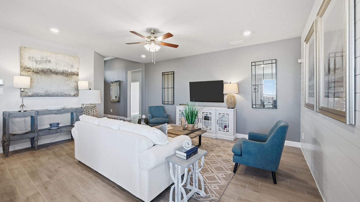 Open-concept living room and kitchen area