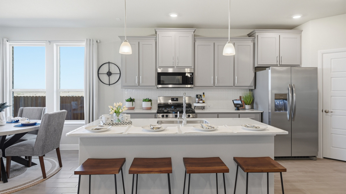 Spacious kitchen island with ample seating space