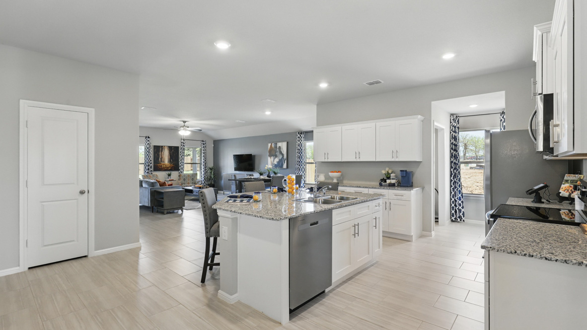 Kitchen overlooking living space