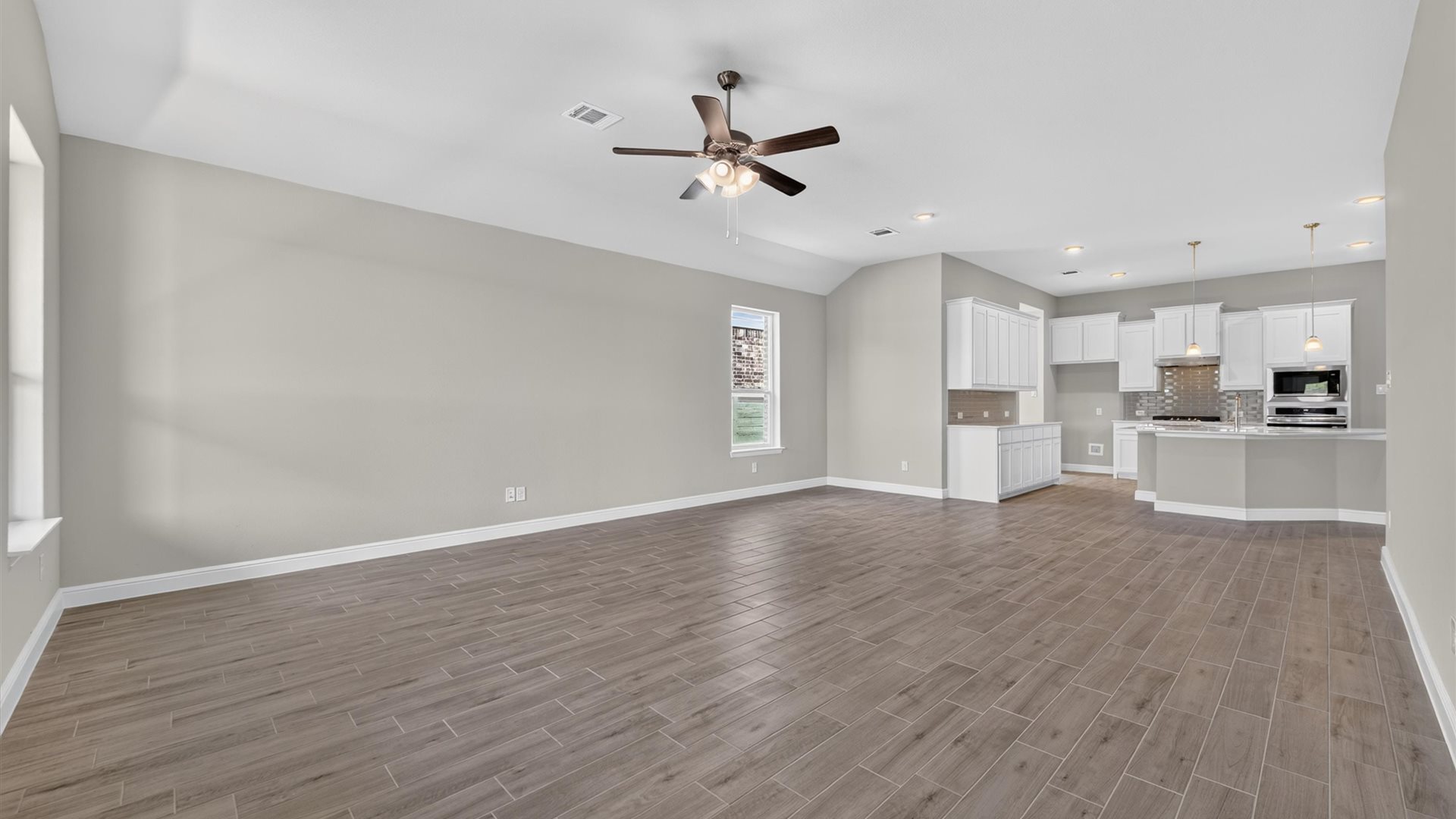 Spacious open kitchen, living, and dining