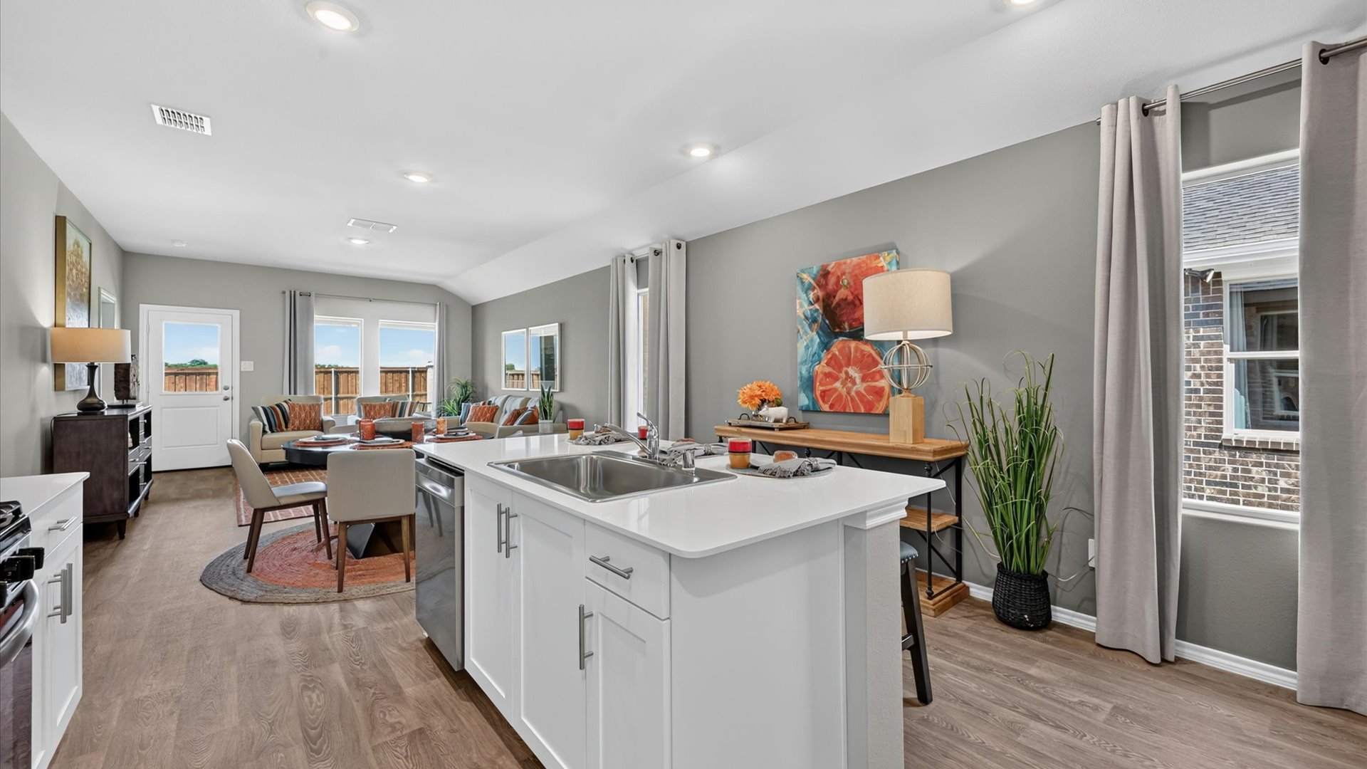 Kitchen island and stainless steel appliances
