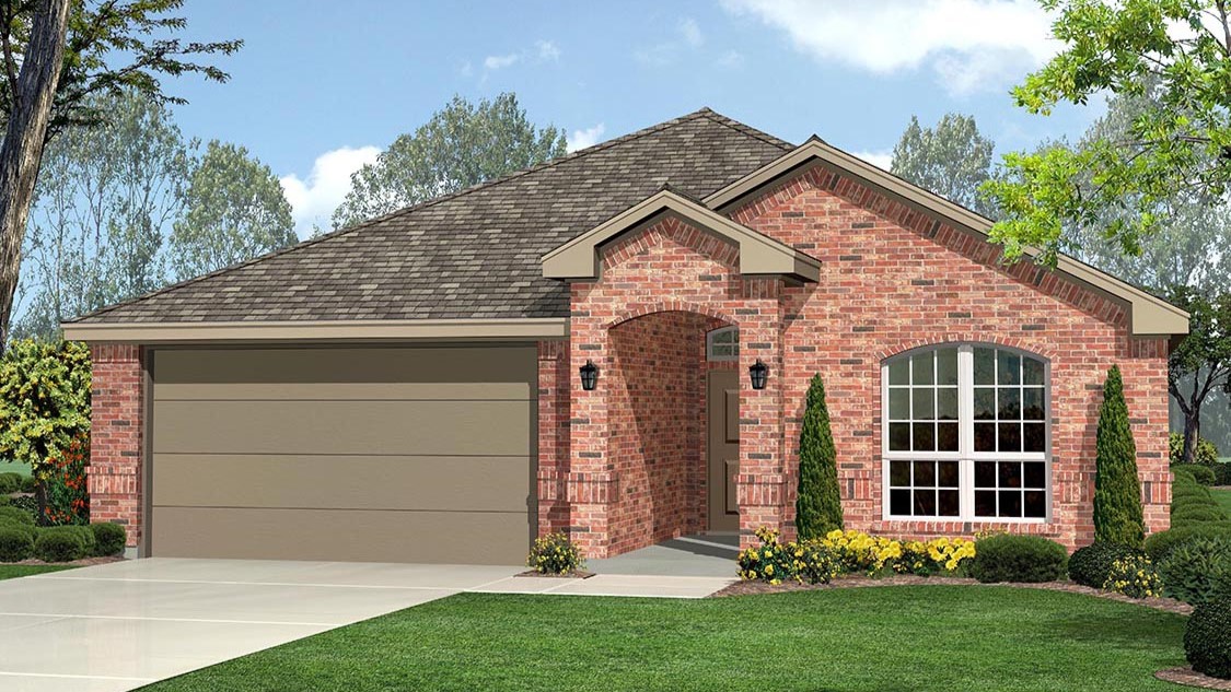 Exterior rendering of single story modern brick style home
