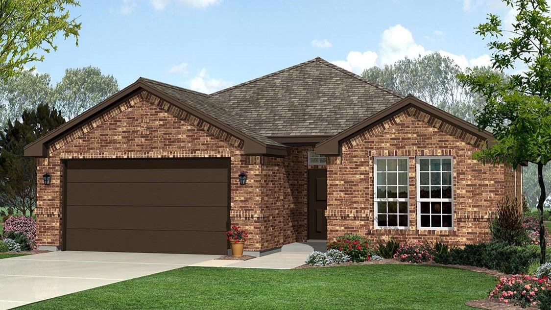 Exterior rendering of single story timeless brick style home