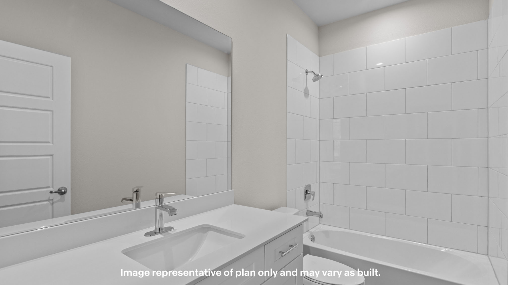 Guest bathroom with built in vanity and combination bathtub shower