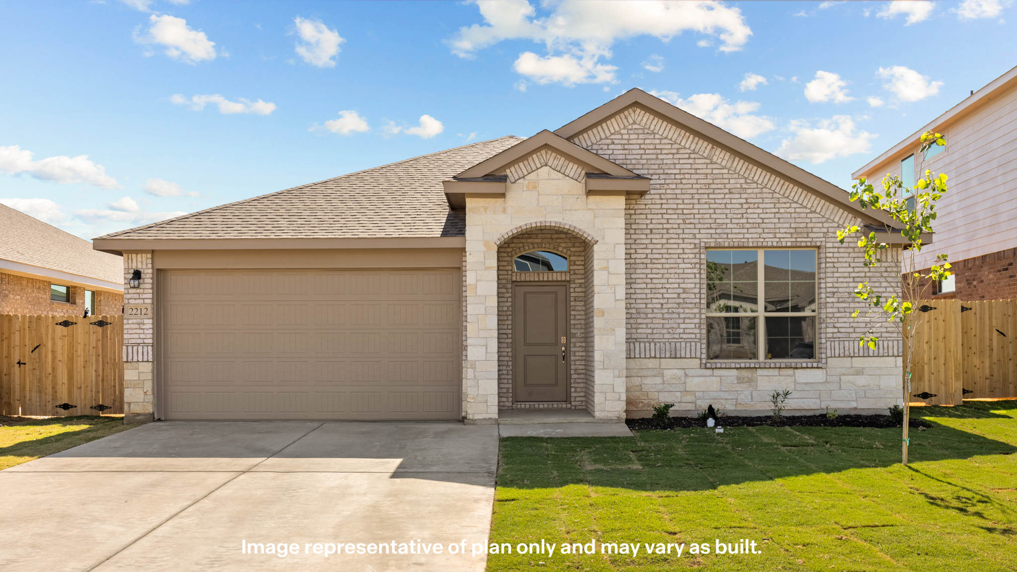 Exterior of single story modern brick style home