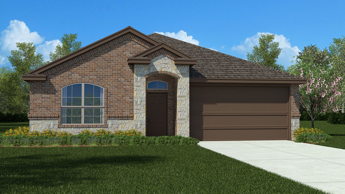 Exterior rendering of one story modern brick home