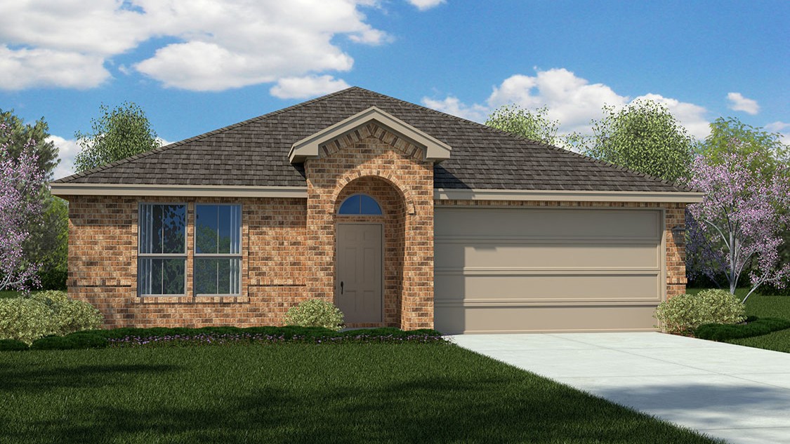 Exterior rendering of single story modern brick style home