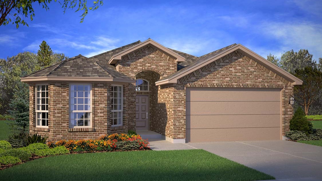 Exterior rendering of single story modern brick style home