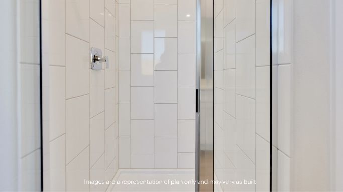 Primary bathroom with luxurious shower and built in storage