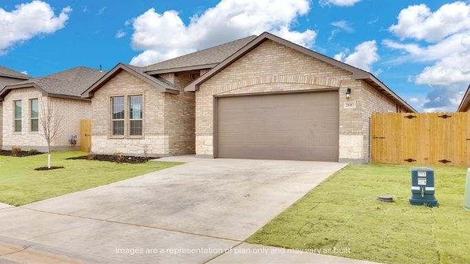 Side view of single story timeless brick home