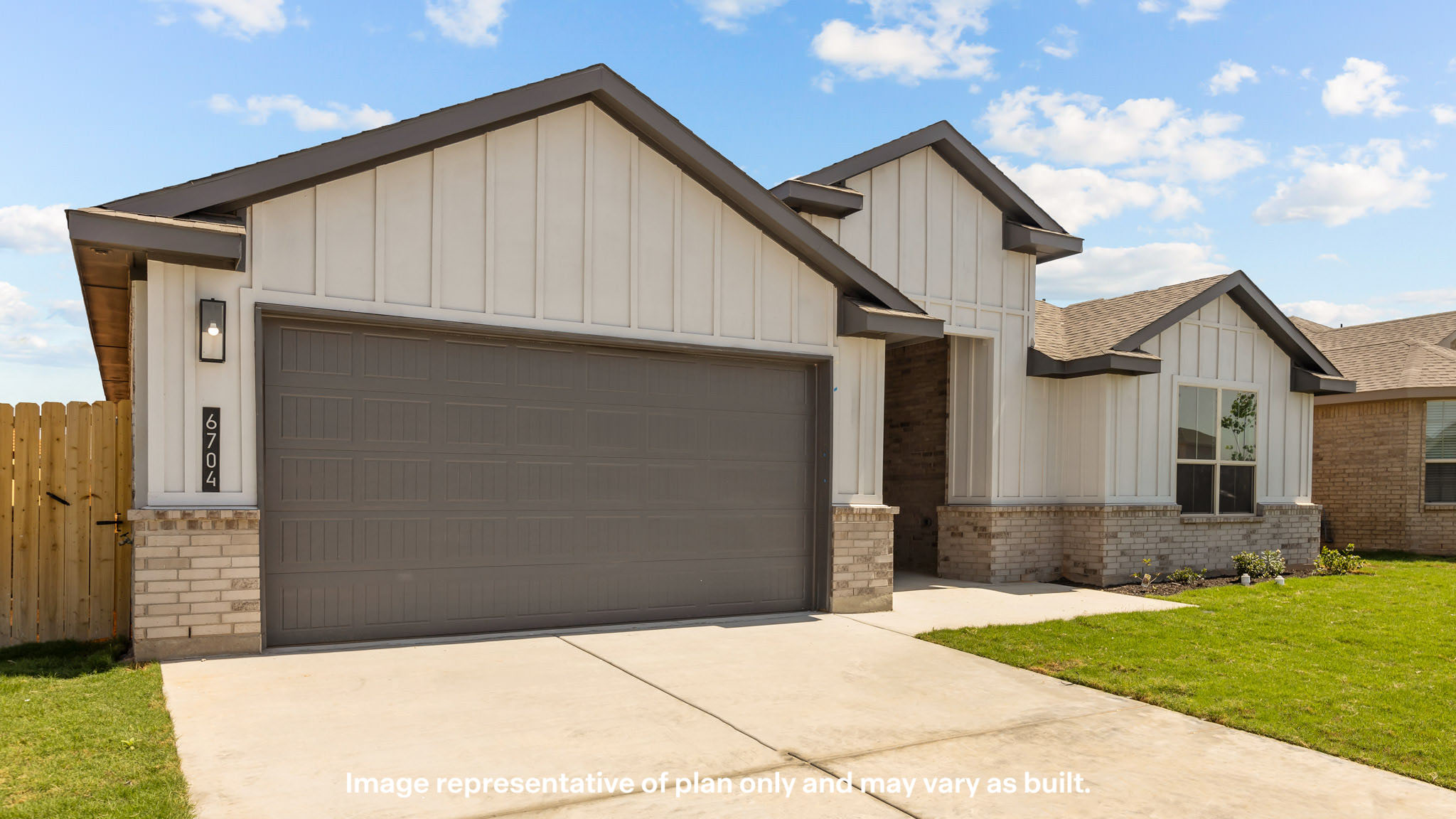 Side view of single story farmhouse style home